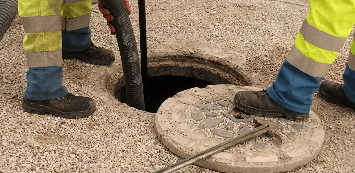 Drain cleaning crew clearing a sewer access point with professional equipment in Wilmington, NC